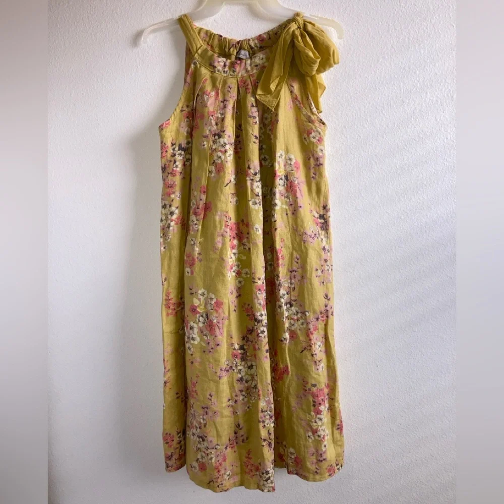 Bellambra Floral Dress in Mustard Yellow with Side Shoulder Tie - Picture 1 of 9